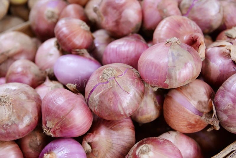 Red onions. At a country market stock photography