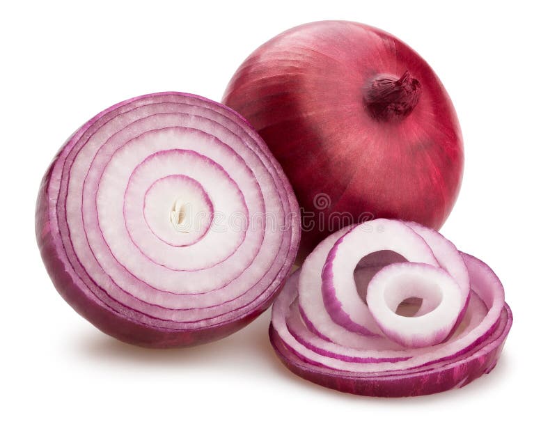 Red onions. Sliced red onions on white background royalty free stock images
