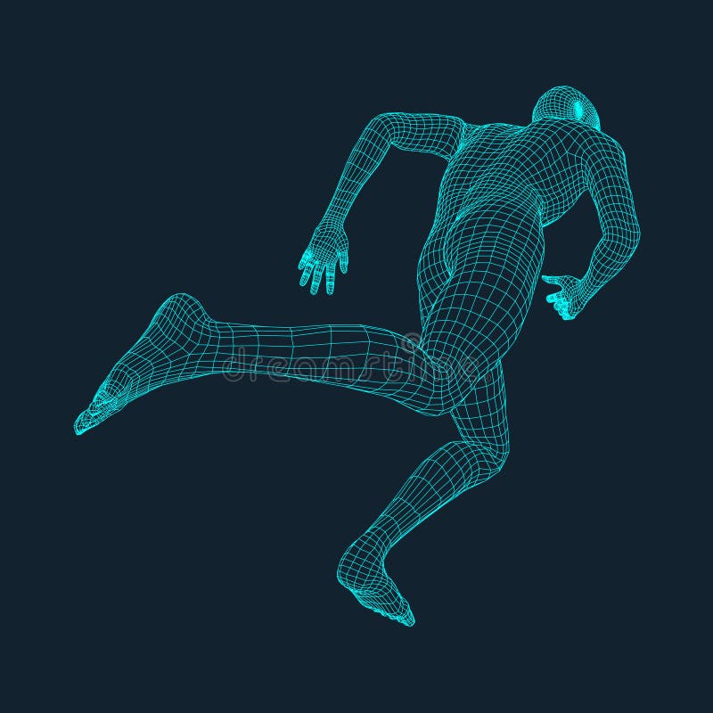 Running Man. Polygonal Design. 3D Model of Man. Geometric Design. Business, Science and Technology Vector Illustration. 3d Polygonal Covering Skin. Human stock illustration