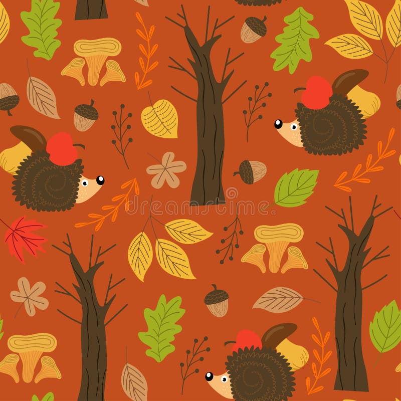 Seamless autumn pattern with hedgehog. Vector illustration, eps royalty free illustration