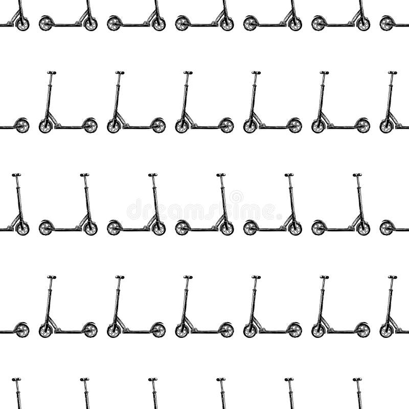 Seamless pattern of sketches of children scooters. Vector pattern of sketches of children scooters royalty free illustration