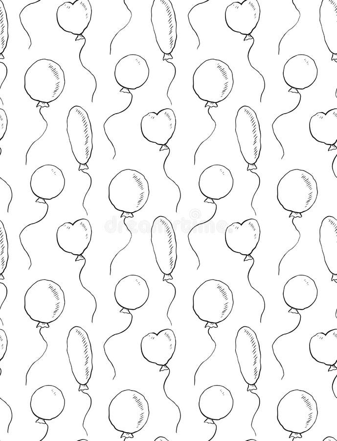 Seamless pattern with sketches of flying balls with a hatch. Festive children background. Vector scribble pattern. For wallpaper, fabrics and your creativity vector illustration