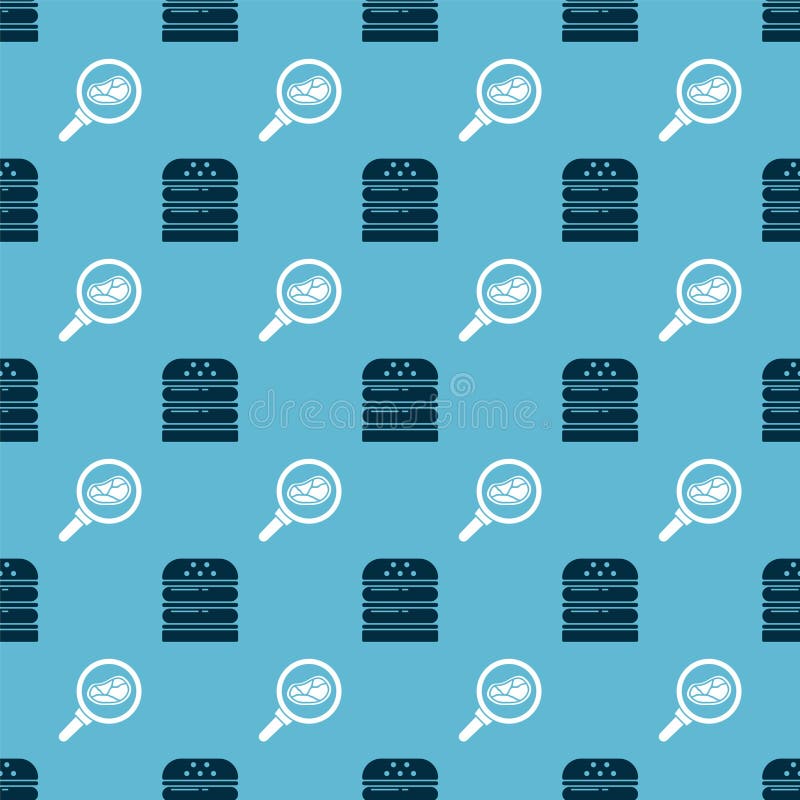 Set Burger and Steak meat in frying pan on seamless pattern. Vector.  vector illustration