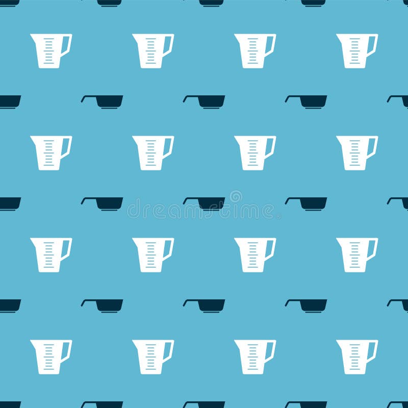 Set Frying pan and Measuring cup on seamless pattern. Vector.  vector illustration