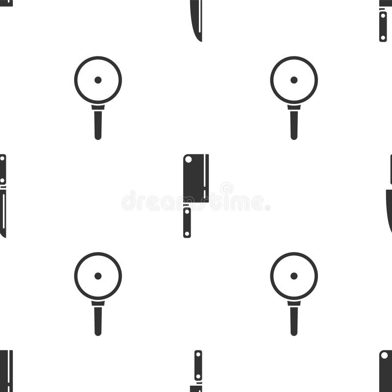 Set Knife, Meat chopper and Frying pan on seamless pattern. Vector.  vector illustration