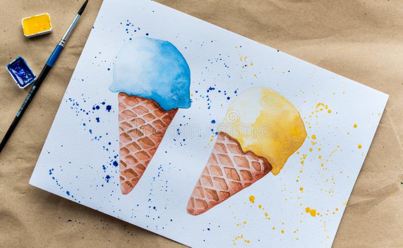 Set of hand drawn ice cream pictures. Set of realistic hand drawn delicious ice cream cones stock photo