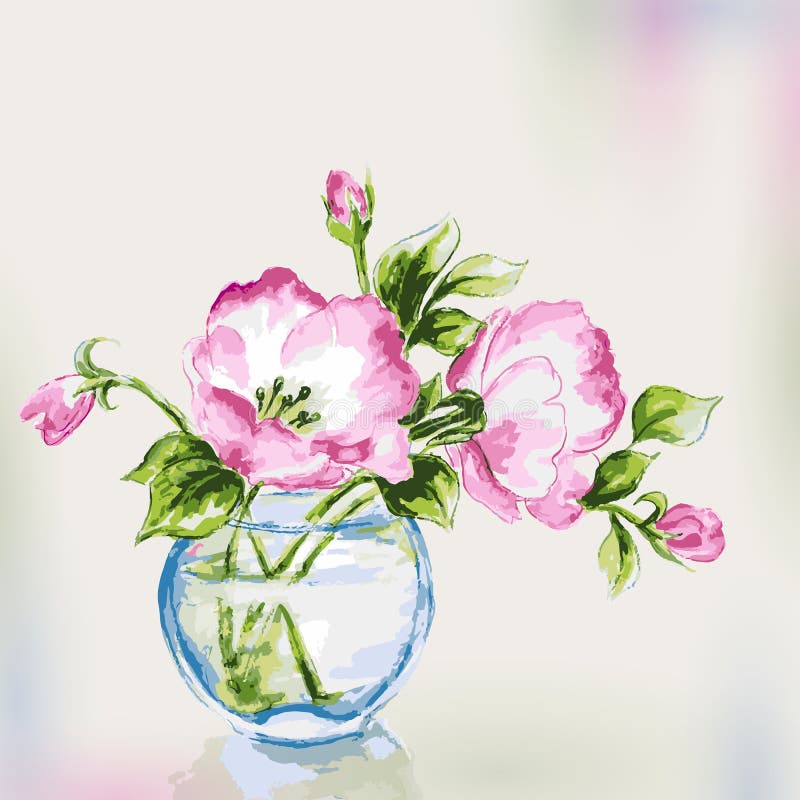 Spring watercolor flowers in vase. royalty free illustration