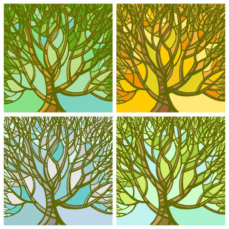 Stylized abstract seasons tree. vector illustration