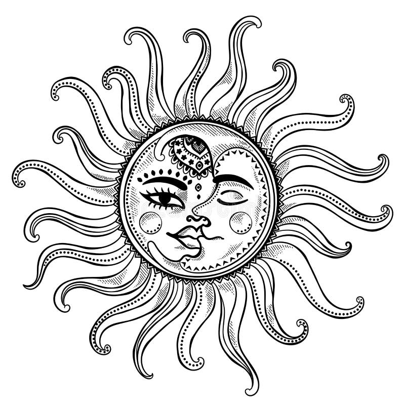 Sun and moon vintage illustration royalty free illustration