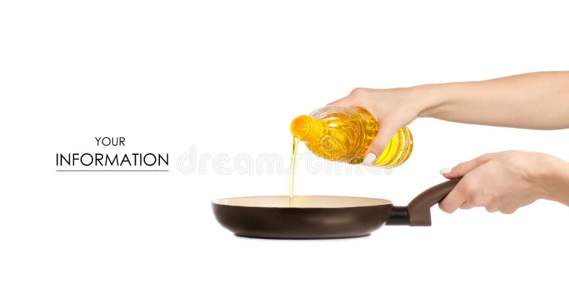 Sunflower oil pour into a frying pan pattern. On white background isolation royalty free stock images