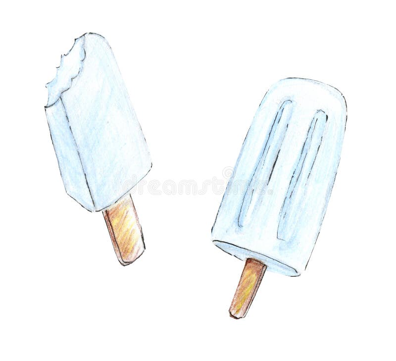 Two drawn ice ice cream. Hand drawn illustration of two ice ice cream painted with colorful pencils royalty free illustration