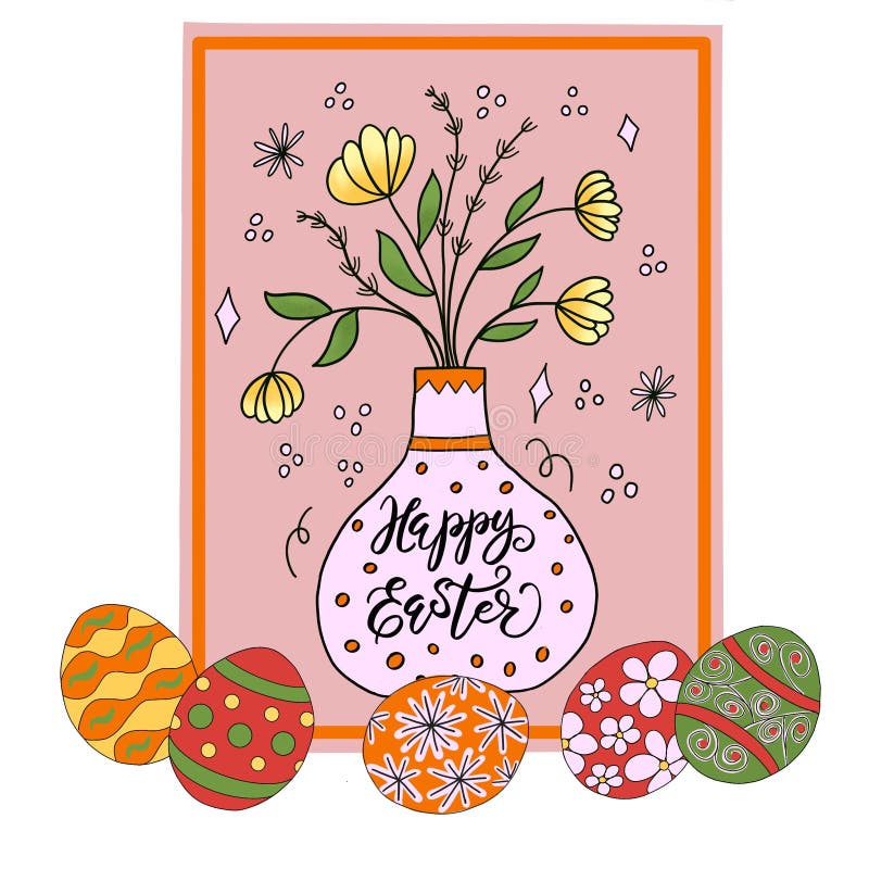 Vase with flowers and Easter eggs stock illustration