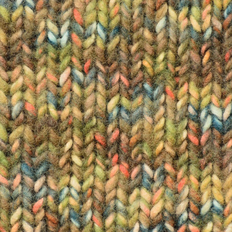 Warm green beige blue pink knitted wool melange blend handmade garment background, large detailed vertical colorful textured. Woolen knitwear pattern, rough royalty free stock images