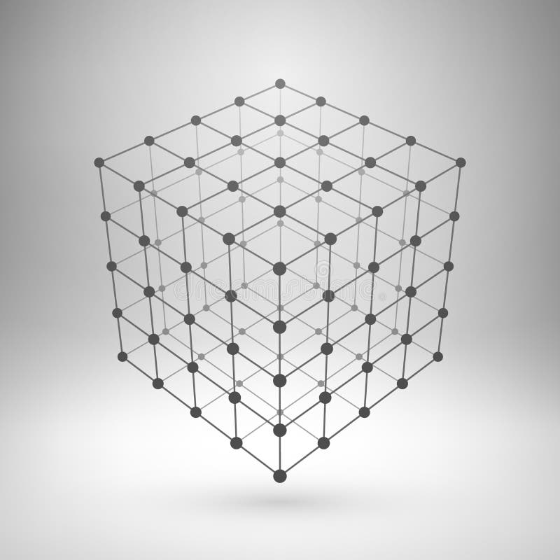 Wireframe mesh polygonal cube. Wireframe mesh polygonal element. Cube with connected lines and dots. Vector Illustration EPS10 vector illustration