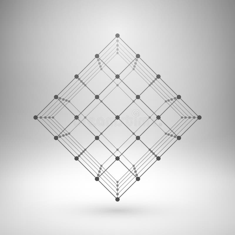 Wireframe mesh polygonal cube. Wireframe mesh polygonal element. Cube with connected lines and dots. Vector Illustration EPS10 stock illustration