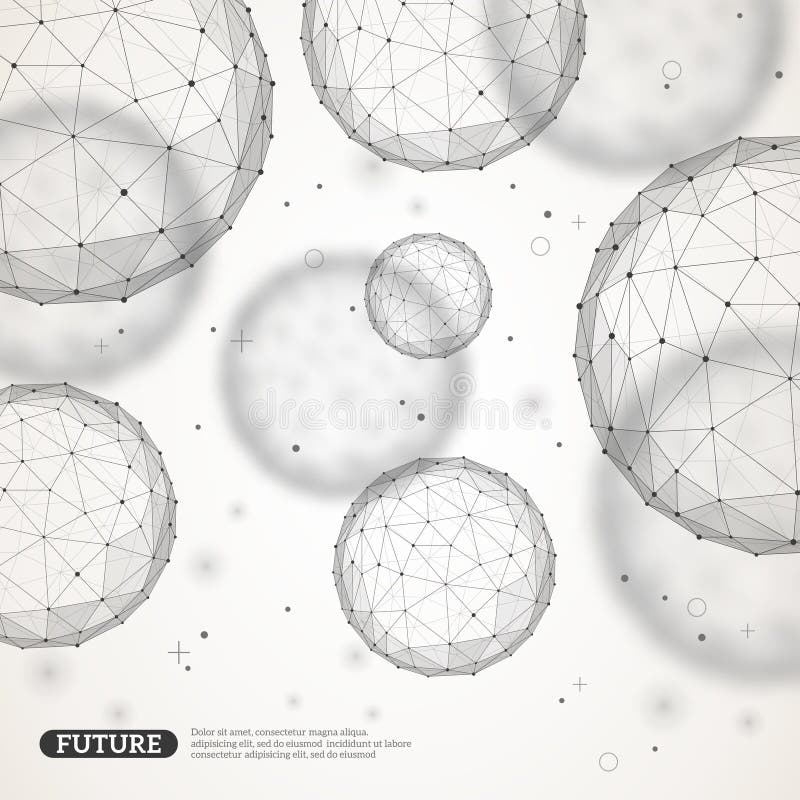 Wireframe mesh polygonal elements. Spheres with connected lines and dots. Connection Structure. Geometric Modern Technology Concept. Digital Data Visualization stock illustration