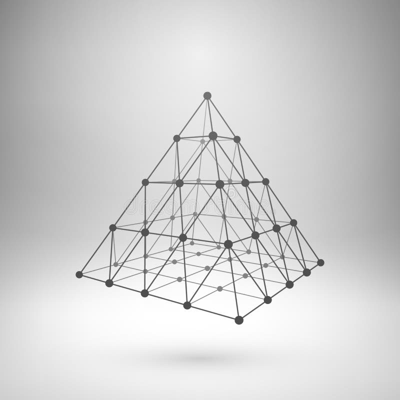 Wireframe mesh polygonal pyramid. Wireframe mesh polygonal element. Pyramid with connected lines and dots. Vector Illustration EPS10 vector illustration