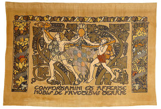 The Spies, panel, designed by Godfrey Blount, embroidered by Haslemere Peasant Industries, about 1900, England. Museum no. T.218-1953. © Victoria and Albert Museum, London