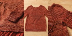 Пуловер с текстурной круглой кокеткой и шишечками, связанный спицами