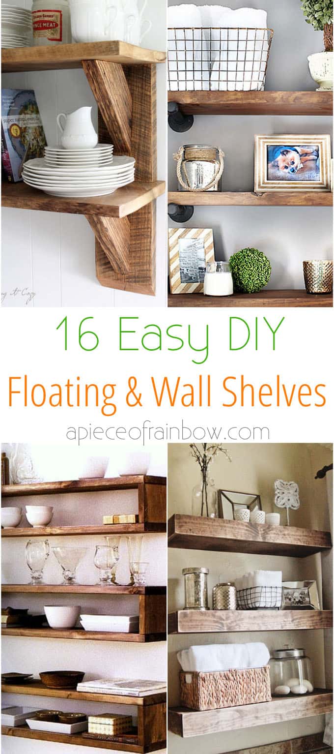 16 easy tutorials on building beautiful floating shelves and wall shelves for your home! Check out all the gorgeous brackets, supports, finishes and design inspirations! - A Piece Of Rainbow