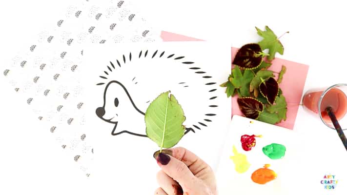 Fall Craft for Kids. Hedgehog Template for Autumn Leaf Printing. 