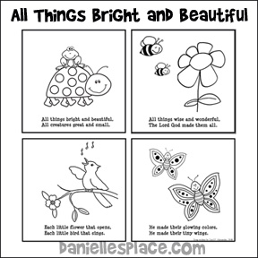 "All Things Bright and Beautiful" Coloring Book for Children from www.daniellesplace.com