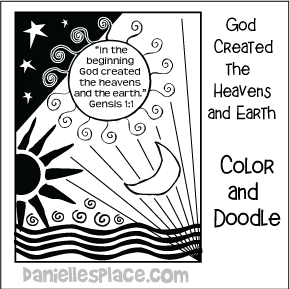 God Created the Heavens and Earth Doodle Activity Sheet for Bible School