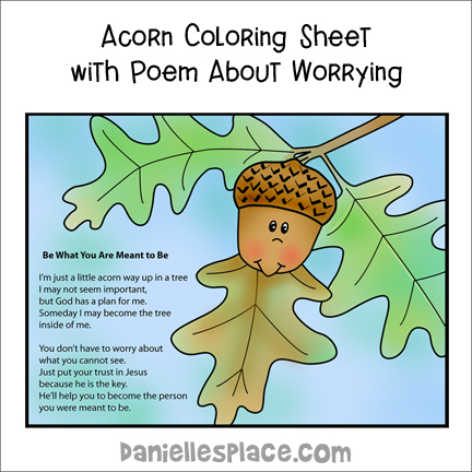 "Be What You Were Meant to Be" Acorn Coloring Sheet about Worry