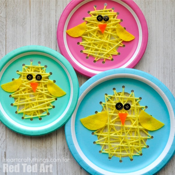 Paper Plate Chicks - this paper plate sewing craft is SO CUTE for Easter. Perfect fine motor skill activity for kids and simply the most adorable Paper Plate Chick Craft!