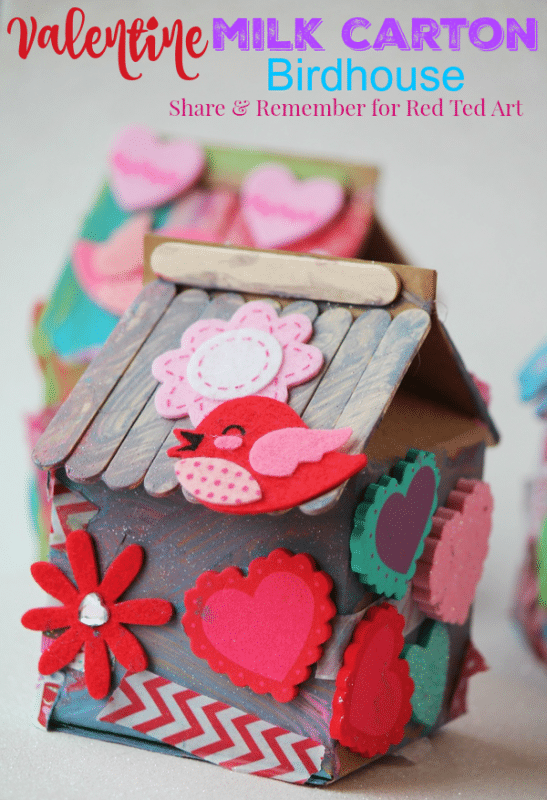 Recycled Milk Carton Birdhouse Craft for Kids - Birdhouse Idas for Kids made from Milk Cartons, these are an adorable valentines day activity for kids