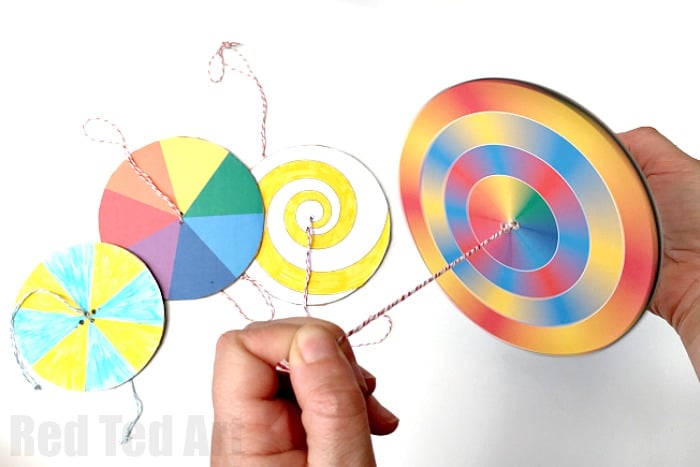 DIY Paper Spinner - simple to make and so fun to play with. Great for an STEAM lessons on colour theory