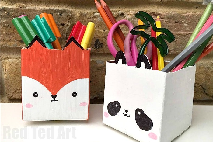 Milk Carton Pen Pots - a cute and simple DIY for Back to School. We love this upcycled DIY as it is thrifty and easy, but still oh so cute. Perfect Desk Tidies for kids