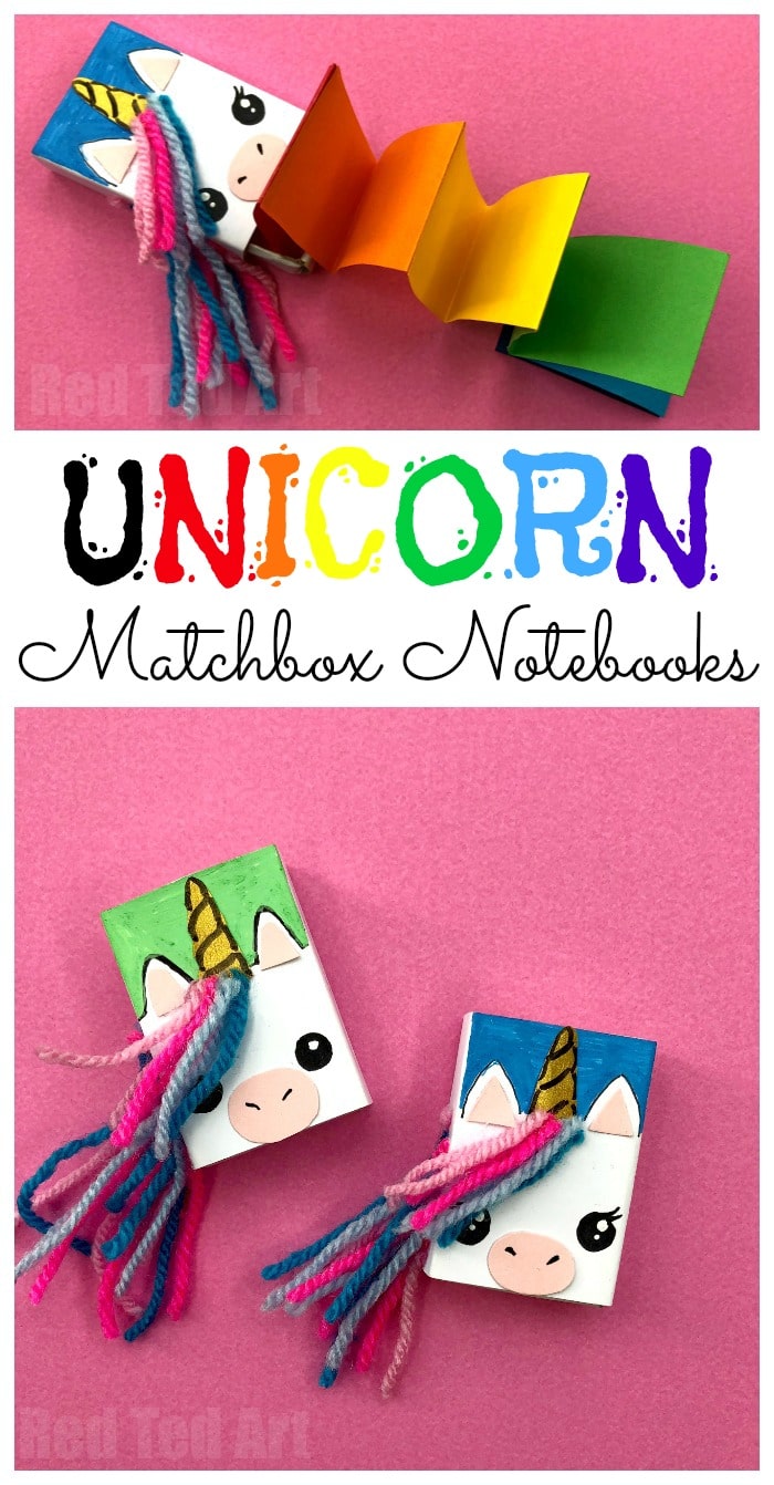 Easy Unicorn Craft for Kids - turn a matchbox into this adorable Matchbox Unicorn Notebook. Kids LOVE Mini Notebooks and this is just the cutest!!! Love the rainbow book as part of this Unicorn craft! #unicorns #unicorncrafts #ibelieve #notebooks #diynotebooks #backtoschool #schoolsupplies
